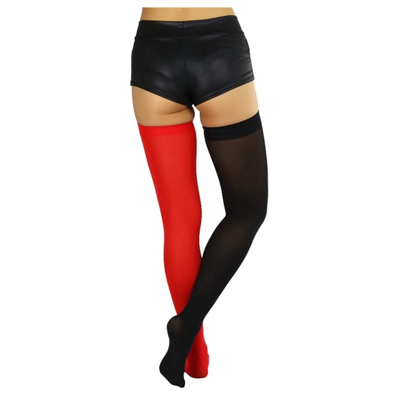 1 Blk/1 Red Thigh High Stockings/Over the Knee Socks - Picture 2 of 12